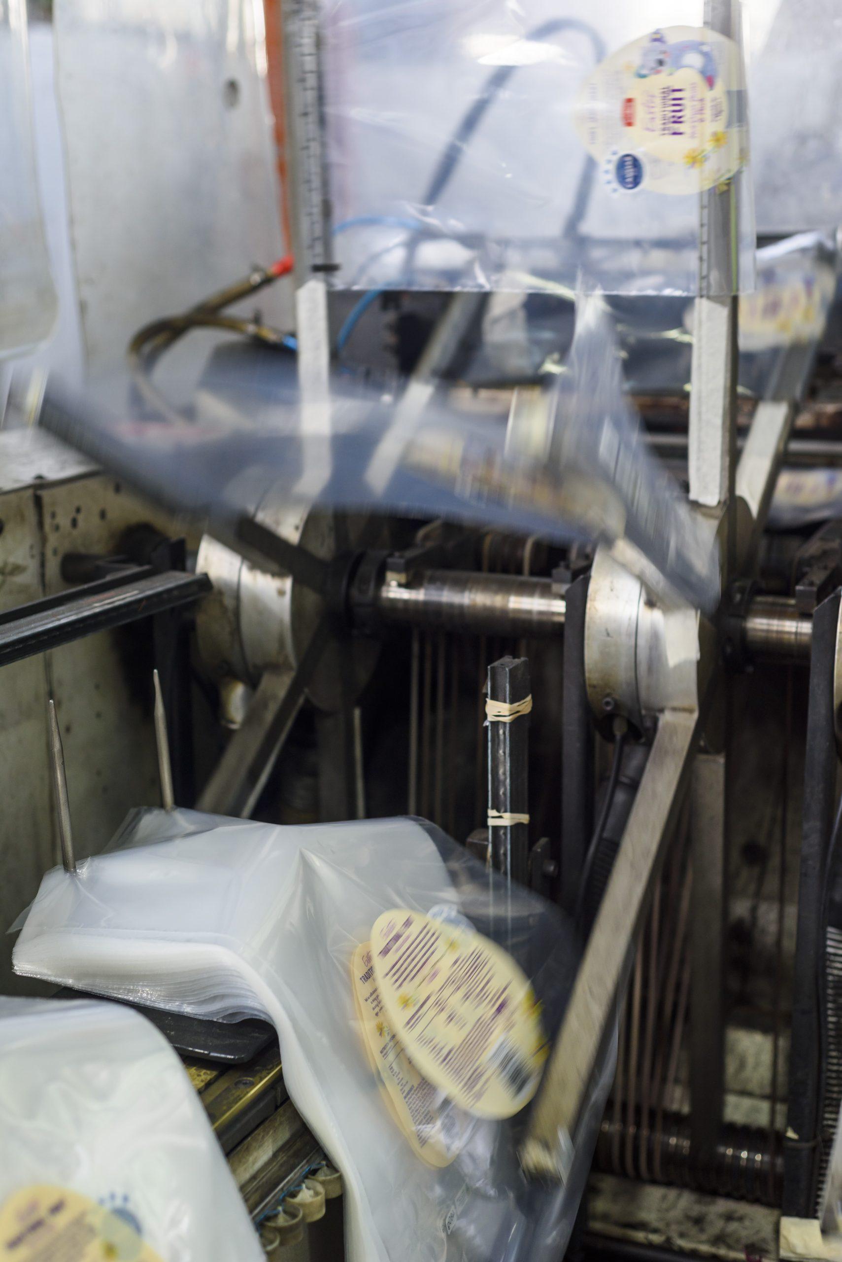 Wicketed Bag getting made in plastics factory.