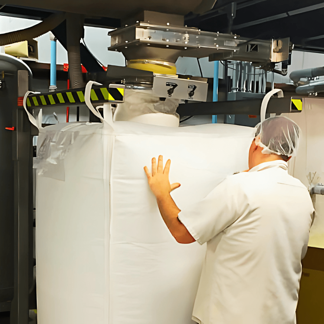 Food Grade Bulker Bags ready to be filled in factory.