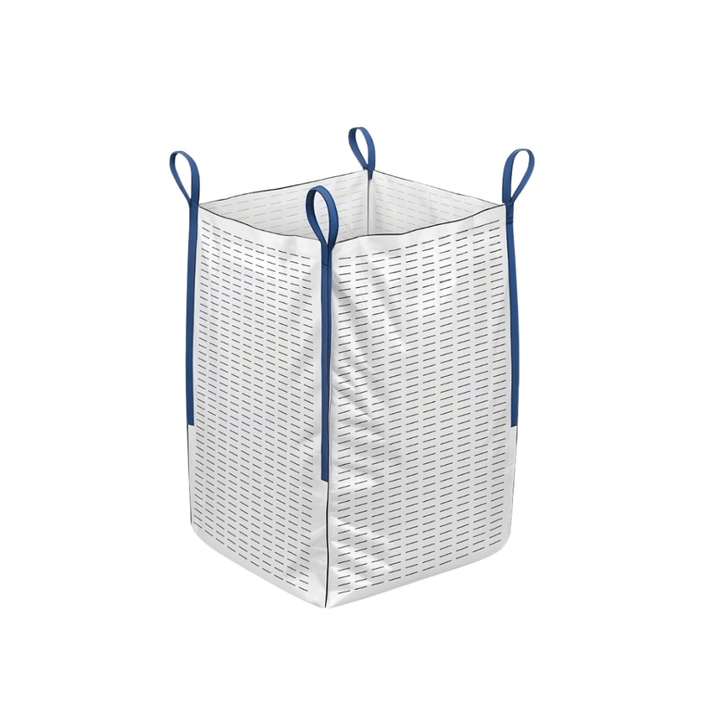 Ventilated FIBCs (bulk bags) with breathable panels for airflow.