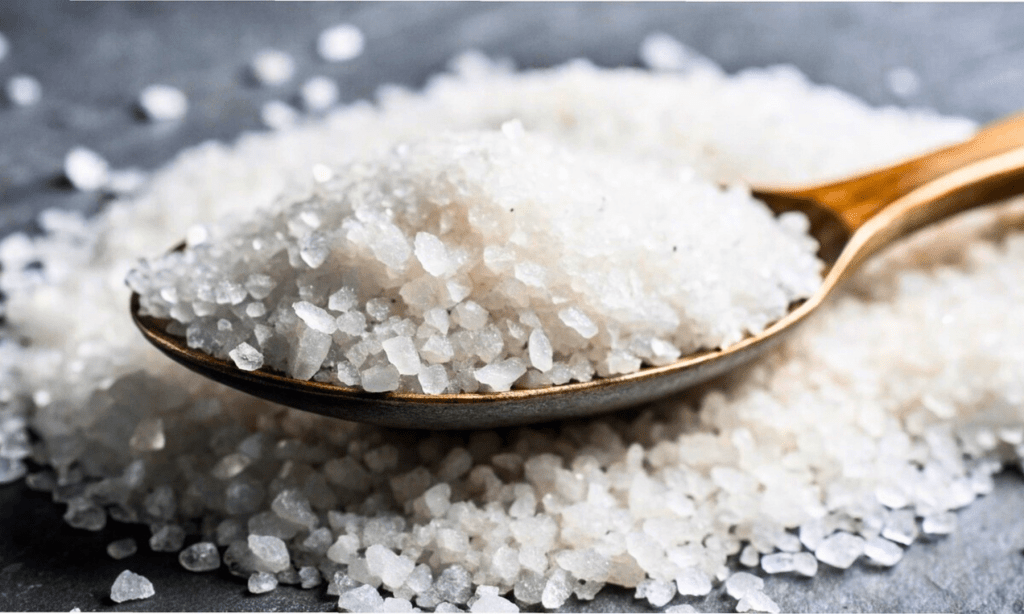 Moisture-resistant food packaging with salt crystals showing freshness and product protection.